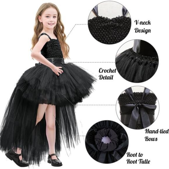 Black Tutu Dress for Girls Tulle‎ Dresses Halloween Fairy Dress for Kids Toddler - Picture 4 of 6